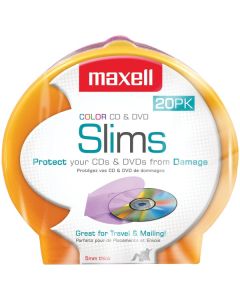 Maxell 190073 Slim CD/DVD Shell Cases, 20 pk (Assorted Colors)